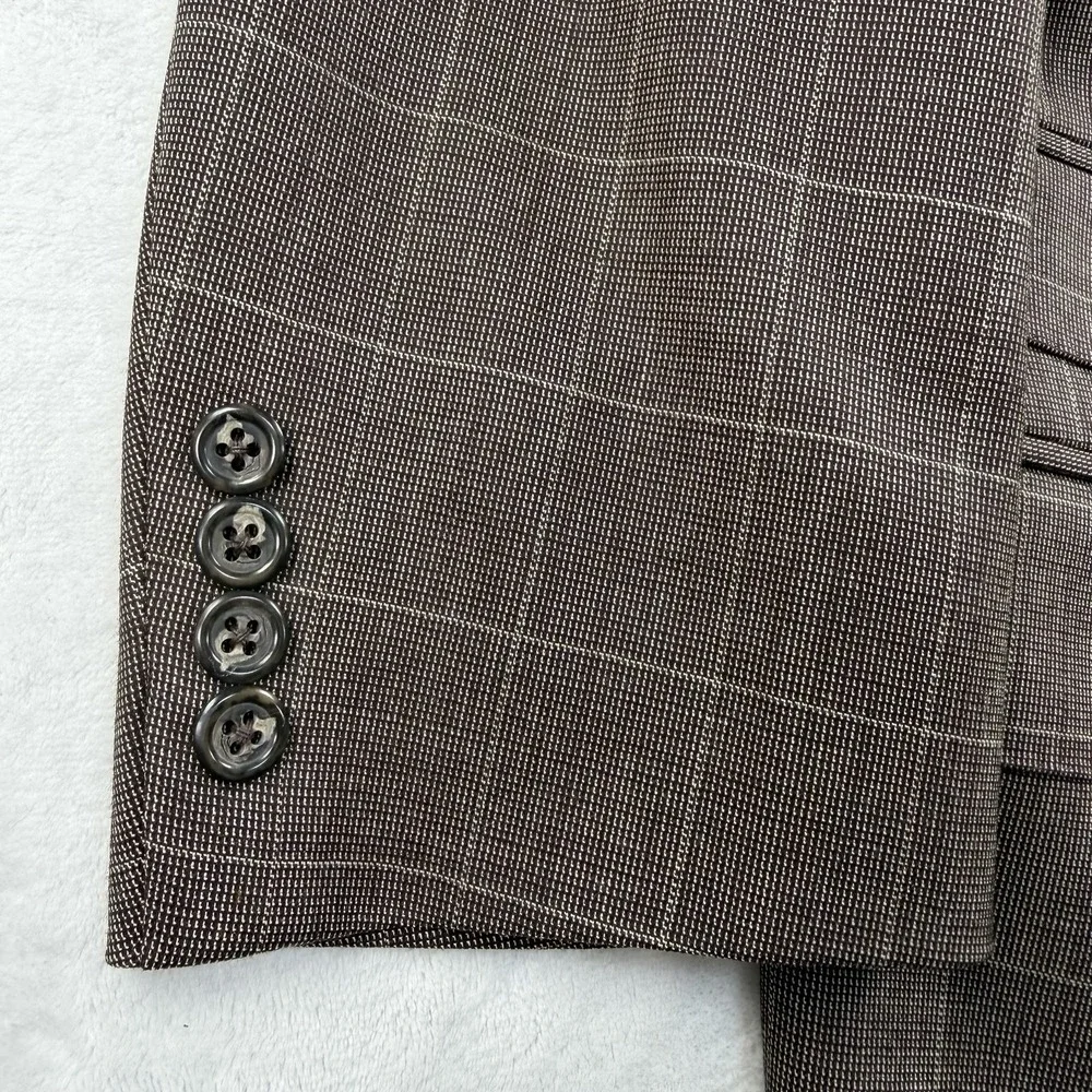 Polo Ralph Lauren Blazer Sport Coat Men's 40S Plaid Windowpane Italy Brown Cream